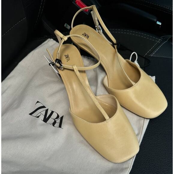 ZARA Yellow Leather Heels NWT - Picture 1 of 15